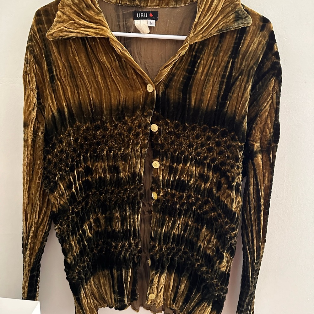 UBU Women's Velvet Button-Up Blouse - Brown